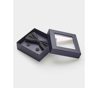THE SAVILE ROW COMPANY LONDON Men's 100% Silk Ready Bow Tie & Cufflink Gift Set - Black Pinspot