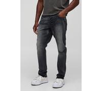 Mens Black Slim Fit Subtle Ripped Tinted Jeans With Let Down Hem, Black 30R