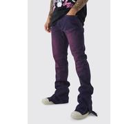 Mens Black Slim Rigid Flared Stacked Dark Pink Tinted Jeans, Black 32R