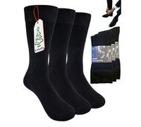 Mens Black Socks Multipack - 9 Pairs of Black Cotton Crew Plain Socks UK 6-11 | Seamless Toe, Soft Loose Top, Comfortable Mens Socks for Work or Casual Wear by Leading Man