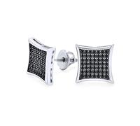 Mens Black Square Kite Shaped CZ Micro Pave Cubic Zirconia Stud Earrings For Men For Women For .925 Silver Screw back 7MM