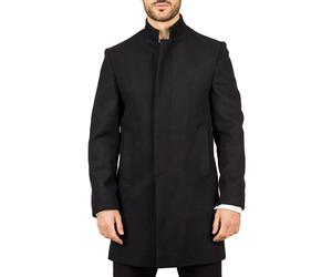 Men's Black Stand Collar Wool Blend Overcoat Tailored FitSmart & Formal Wear