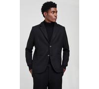 Mens Black Straight Fit Boucle Single Breasted Blazer, Black 40