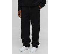 Mens Black Straight Let Wool Look Half Fixed Waist Trouser, Black S