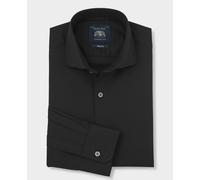 Men's Black Stretch Cotton Herringbone Slim Fit Formal Shirt - Single Cuff - Size: 15" x Standard - 33.5" - Savile Row Company