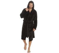 Mens Black Super Soft Luxury Shimmer Plush Fleece Hooded Dressing Gown Regular Sizes Black X-Large