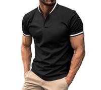 Mens Black T Shirt Summer Casual Short Sleeve Stand Collar Button Down Polo Shirts Breathable Lightweight Comfy Daily Muscle Fit Golf Tees Classic Basic Work Out Sport Runing Tshirt T-Shirt