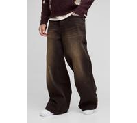 Mens Black Tall Adjustable Waist Extreme Baggy Jeans, Black 34