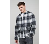 Mens Black Tall Borg Lined Brushed Check Oversized Overshirt, Black M