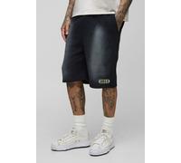 Mens Black Tall Loose Fit Spray Wash Print Jersey Shorts, Black M