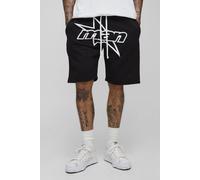 Mens Black Tall Man Star Puff Print Relaxed Jersey Shorts, Black 2XL