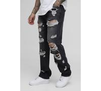 Mens Black Tall Multi Distressed Straight Fit Jeans, Black 36