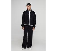 Mens Black Tall Oversized Boxy Contrast Stitch Worker Denim Jacket, Black XL