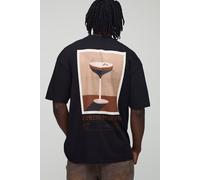 Mens Black Tall Oversized Extended Neck Espresso Martini Print T-Shirt, Black L