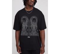 Mens Black Tall Oversized Gothic Rhinestone Embellished T-Shirt, Black S