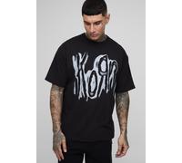 Mens Black Tall Oversized Korn License Print T-Shirt, Black S