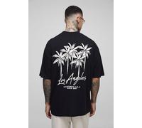 Mens Black Tall Oversized Los Angeles Palm Printed T-Shirt, Black S