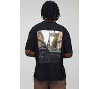 Mens Black Tall Oversized Man Paris Vintage Car Print T-Shirt, Black L