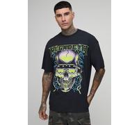 Mens Black Tall Oversized Megadeath License Print Washed T-Shirt, Black XL