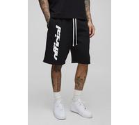 Mens Black Tall Oversized Official Print Panel Jersey Shorts, Black M