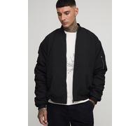 Mens Black Tall Oversized Peached Embroidered MA1 Bomber Jacket, Black S
