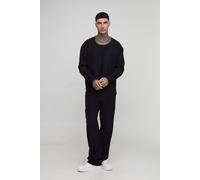 Mens Black Tall Pleated Oversized Boxy Collarless Shirt, Black 2XL