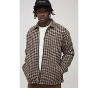 Mens Black Tall Regular Fit Boucle Check Zip Up Overshirt, Black 2XL