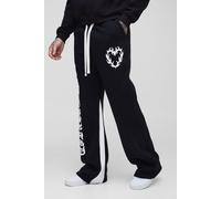 Mens Black Tall Relaxed Flare Cold Hearted Puff Print Gusset Joggers, Black S