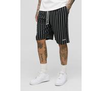 Mens Black Tall Relaxed Jersey OFCL Embroidered Stripe Shorts, Black S