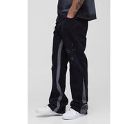 Mens Black Tall Slim Flare Distressed Gusset Panel Jeans, Black 38