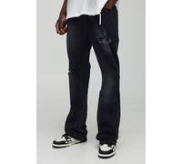 Mens Black Tall Slim Flare Gusset Detail Distressed Panel Jeans, Black 34