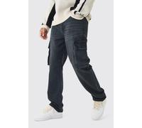 Mens Black Tall Straight Rigid Cargo Jeans, Black 30