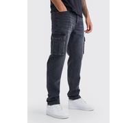 Mens Black Tall Straight Rigid Cargo Jeans, Black 34