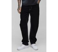 Mens Black Tall Straight Rigid Contrast Stitch Jeans, Black 32