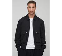 Mens Black Tall Technical Utility Cargo Pocket Harrington Jacket, Black 2XL