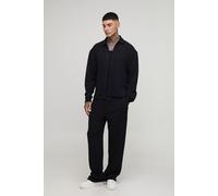 Mens Black Tall Textured Jersey Oversized Boxy Shirt and Relaxed Trouser Set, Black 2XL