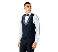 Mens Black Tuxedo Dinner Suit Waistcoat Gold Printed Lapel Wedding Party