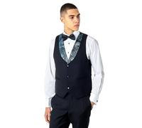 Mens Black Tuxedo Dinner Suit Waistcoat Gold Printed Lapel Wedding Party