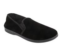 Mens Black Velour Twin Gusset Slipper - Ross - Black - size UK Mens Size 9