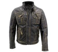 Infinity Leather Mens Retro Biker Jacket-Toronto - Black - Size 4XL