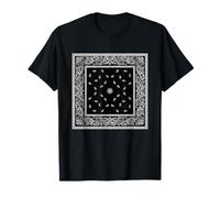 Men's Black White Bandana Print Tee Black Paisley Pattern T-Shirt