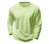 Men's Black & White Striped Long Sleeve Crew Neck T-Shirt, Classic Breton Stripe Casual Pullover, Soft Cotton Blend Comfort Jumper, Loose Fit Everyday Basic Top(Light Green, XL)