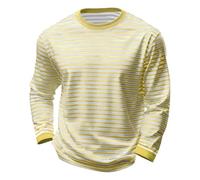 Men's Black & White Striped Long Sleeve Crew Neck T-Shirt, Classic Breton Stripe Casual Pullover, Soft Cotton Blend Comfort Jumper, Loose Fit Everyday Basic Top(Light Yellow, M)