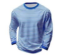 Men's Black & White Striped Long Sleeve Crew Neck T-Shirt, Classic Breton Stripe Casual Pullover, Soft Cotton Blend Comfort Jumper, Loose Fit Everyday Basic Top(Blue, S)