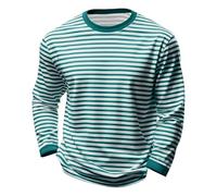 Men's Black & White Striped Long Sleeve Crew Neck T-Shirt, Classic Breton Stripe Casual Pullover, Soft Cotton Blend Comfort Jumper, Loose Fit Everyday Basic Top(Green, XXXL)
