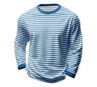 Men's Black & White Striped Long Sleeve Crew Neck T-Shirt, Classic Breton Stripe Casual Pullover, Soft Cotton Blend Comfort Jumper, Loose Fit Everyday Basic Top(Sky Blue, M)