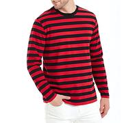 Mens Black White Striped Long Sleeve Crewneck Basic T-Shirt | Regular Fit,Standard Length,Unisex Striped Cotton Spandex Tee,Anti-PillingFade-Resistant,Multicolor Casual Pullover