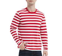 Mens Black White Striped Long Sleeve Crewneck Basic T-Shirt | Regular Fit,Standard Length,Unisex Striped Cotton Spandex Tee,Anti-PillingFade-Resistant,Multicolor Casual Pullover