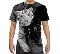 Men's Black White Tiger T-Shirt 3D Print T-Shirt Men Funny Graphic Tee Men(Black White Tiger-L), White, Large