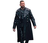 Men's Black WW2 German Classic Naval Military Double Breasted Premium Genuine Lambskin Long Lenght Winter Trench Coat (UK, Alpha, 4XL, Regular, Regular, Black)